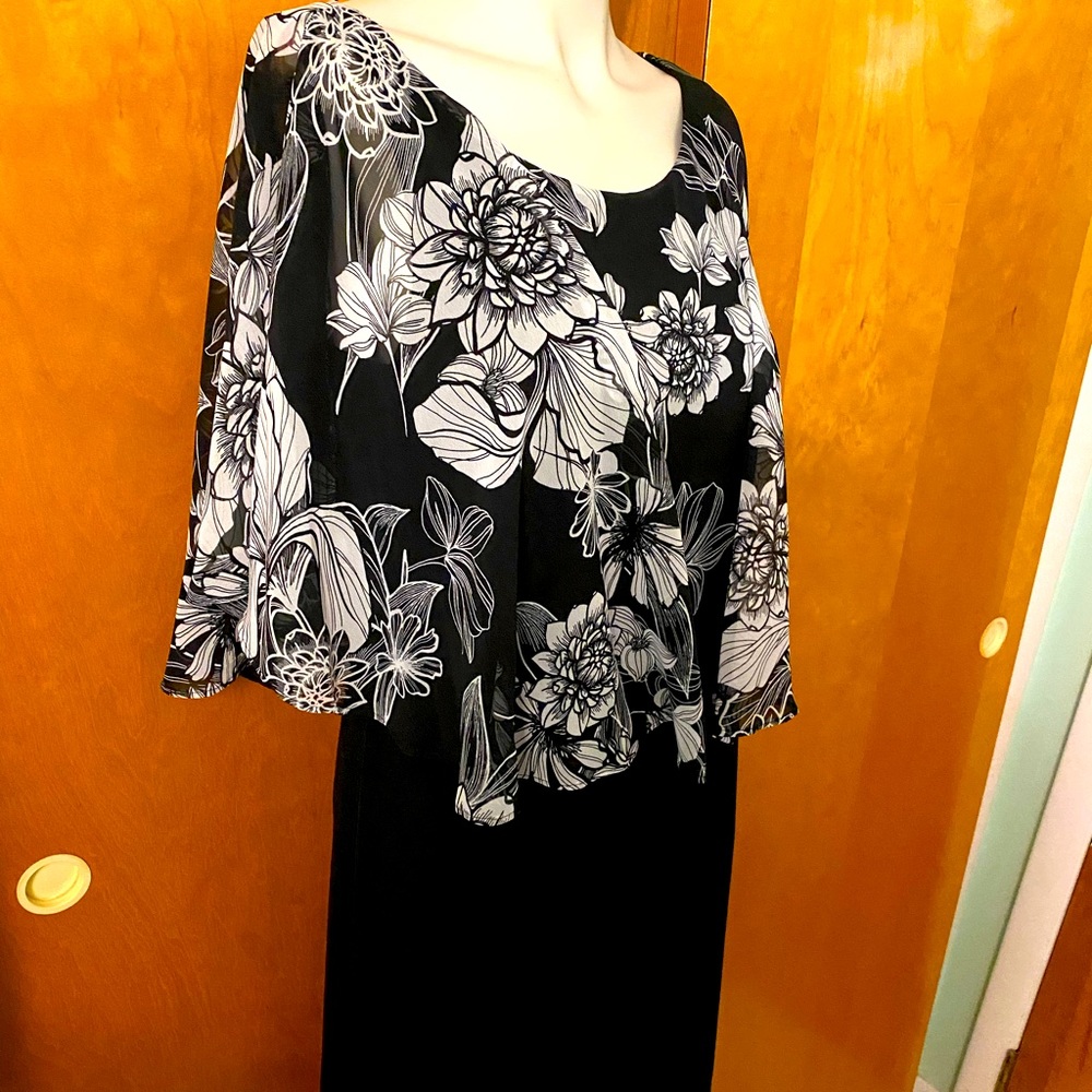 Formal Black and Blue Floral Dress Size 10